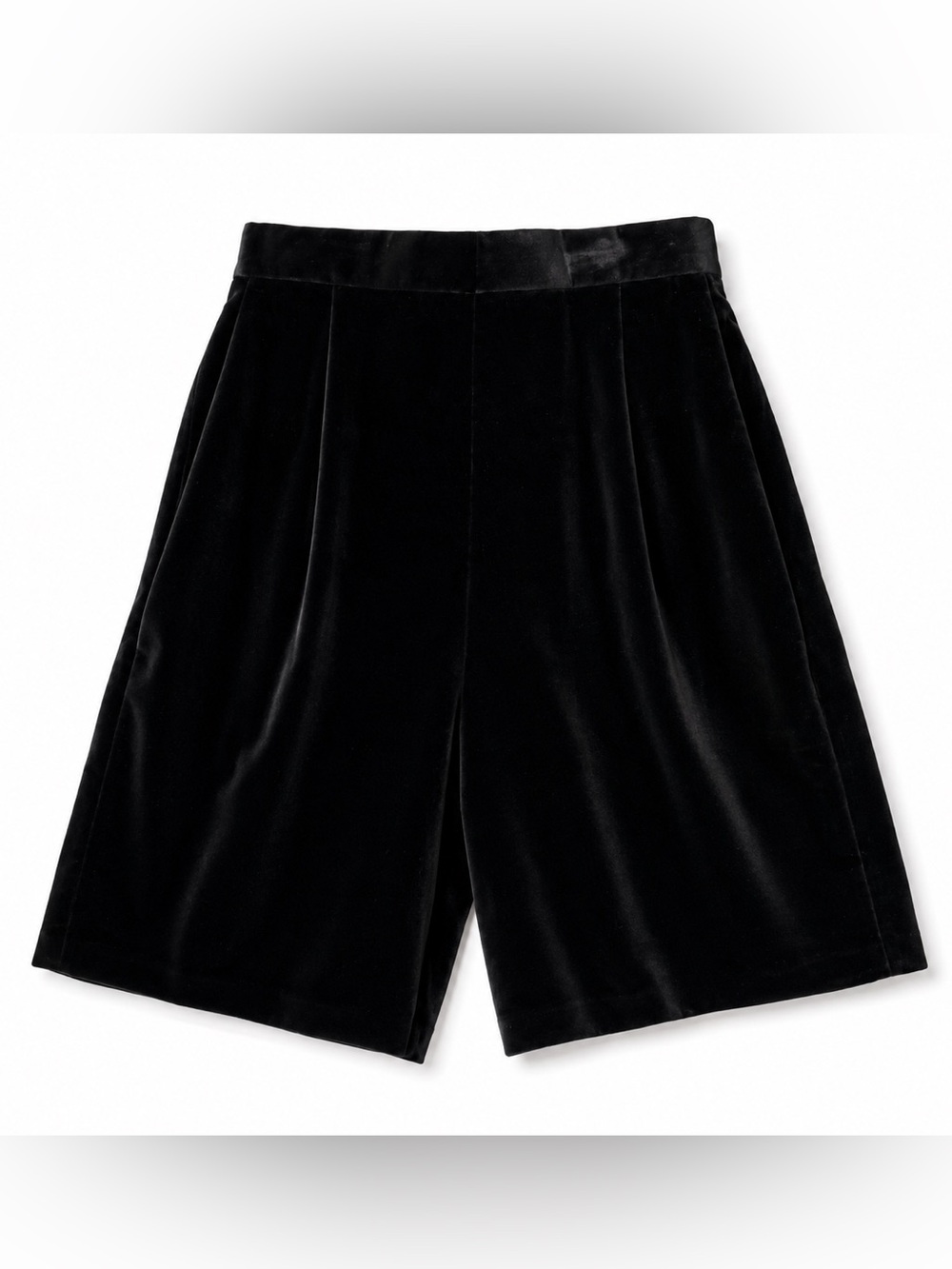 Vintage- Long and full Black Velvet High-Waist Women’s Shorts- 27" waist